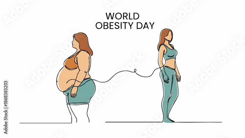 World Obesity Day illustration showing body transformation journey.