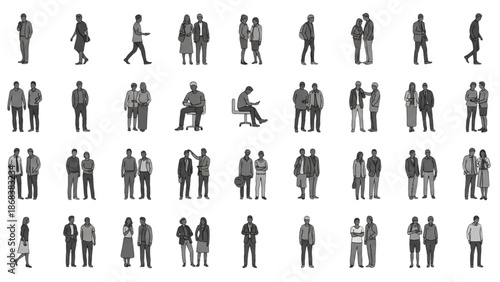 Collection of diverse people silhouetted against a plain white background