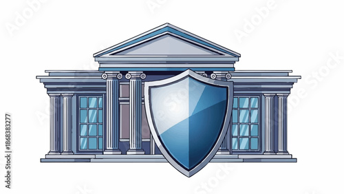 Bank Building Protected by a Shiny Blue Shield.