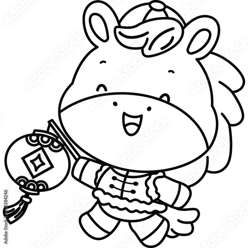 a vector of a cute horse representing the year of the horse in black and white coloring