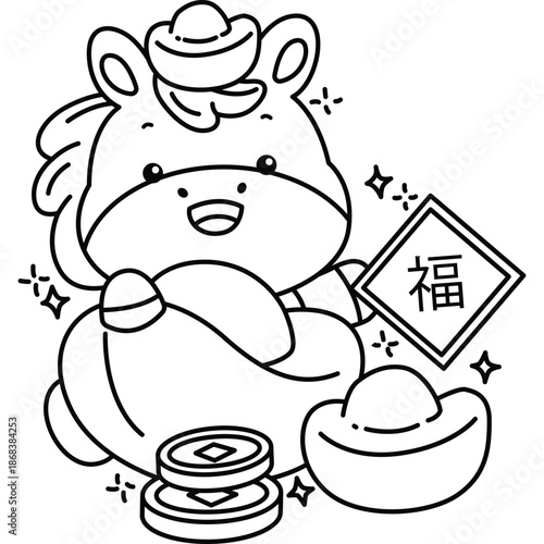 a vector of a cute horse representing the year of the horse in black and white coloring