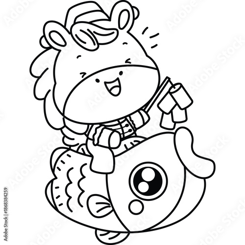 a vector of a cute horse representing the year of the horse in black and white coloring