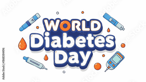 World Diabetes Day awareness graphic with medical supplies.