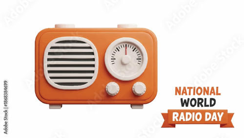 Retro Orange Radio Celebrating World Radio Day Event.