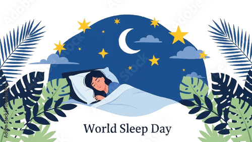 Woman peacefully sleeping under a starry night sky.