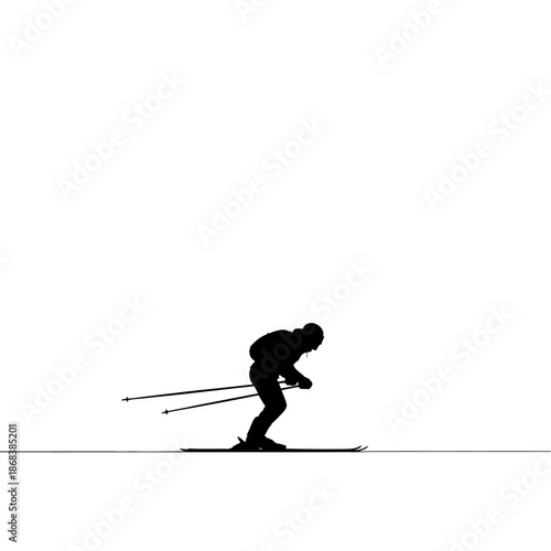 Silhouette of a Cross-Country Skier in Motion on White Background.