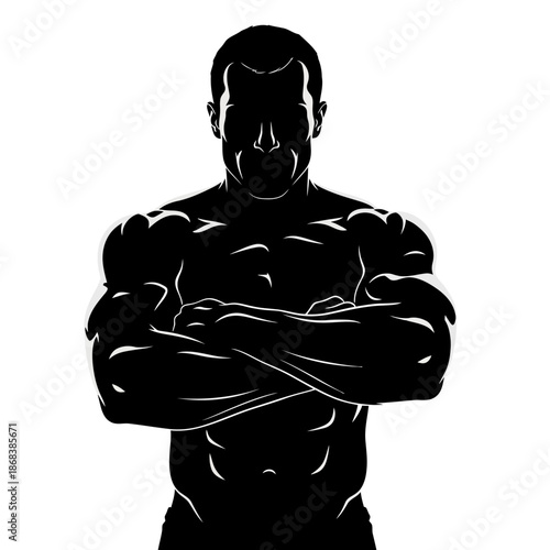 Silhouette of a Muscular Man with Arms Crossed.
