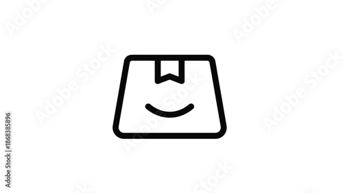 Simple line drawing of a smiling shopping bag icon.