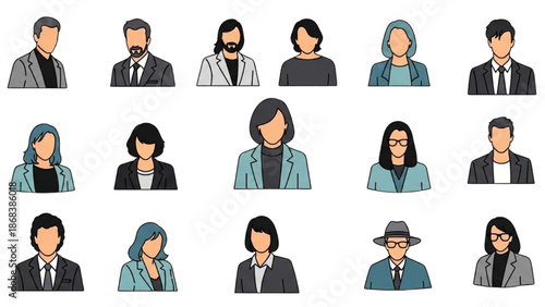 Diverse Group of Professionals Illustrated in Various Attire and Accessories