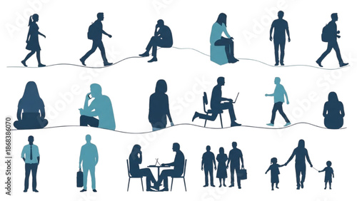 People engaging in various daily activities illustrated in silhouettes