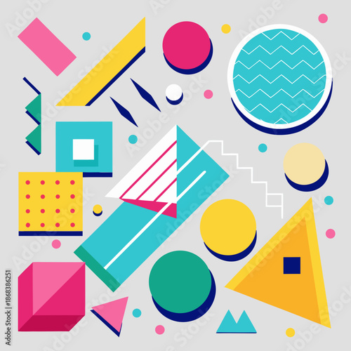 Vibrant geometric shapes in modern colorful composition
