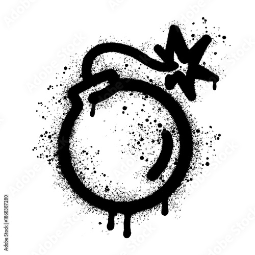 A hand-drawn graffiti-style illustration of a round bomb with a burning fuse.