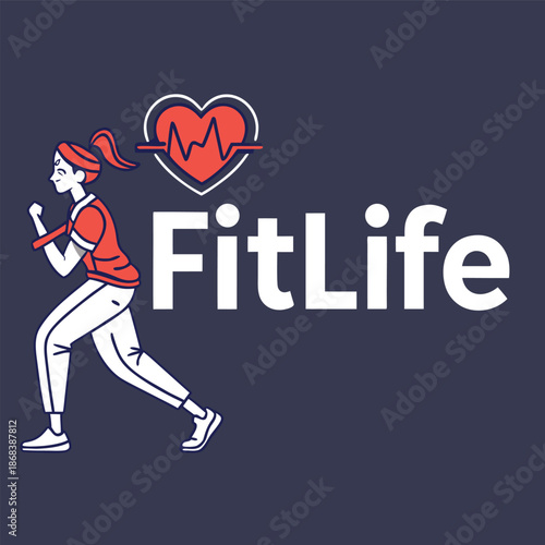 Fitlife logo with a running woman and a heart rate line through it on a dark blue background