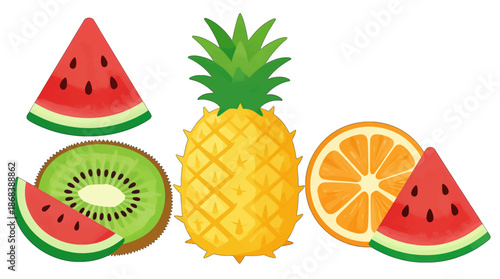 Colorful tropical fruits isolated on transparent background