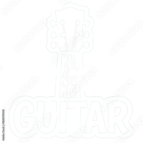 Guitar neck with strings and text.