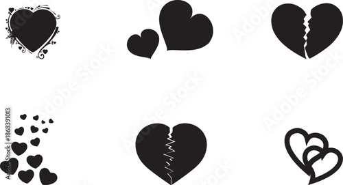 Love and Broken Heart Icons Emotional Symbol Vector Set Minimal Relationship Graphics