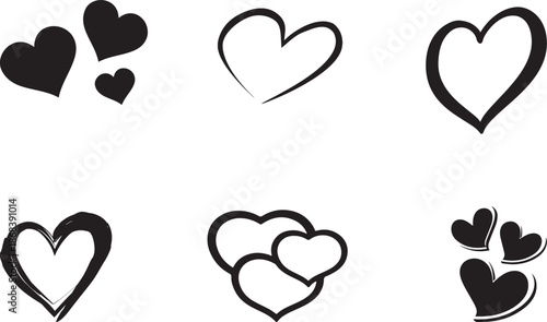 Minimal Heart Icon Collection Love and Romance Symbol Set Clean Black Vector Hearts