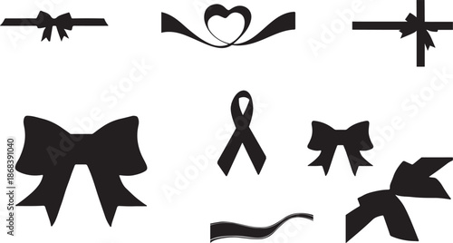 Awareness Ribbon Symbol Set Support and Charity Icons Minimal Black Vector Collection