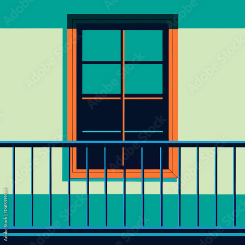 Balcony window with railing
