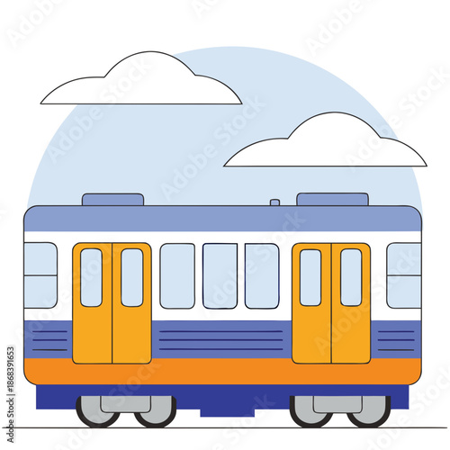 Modern train traveling through cloudy skies