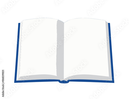 Open blue hardcover book with blank pages
