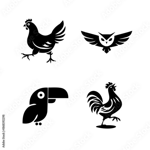 Minimalist black bird silhouette logos.