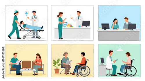 Set of Medical Illustrations Featuring Healthcare Professionals