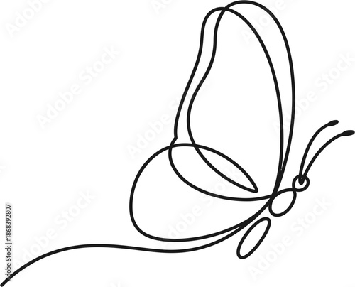 One Line Drawing Illustration of a Butterfly , Butterfly Line Art Vector Illustration