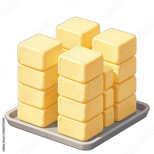 Stack of fresh yellow butter sticks on a tray