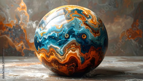 Vibrant Marble Sphere with Swirling Patterns.