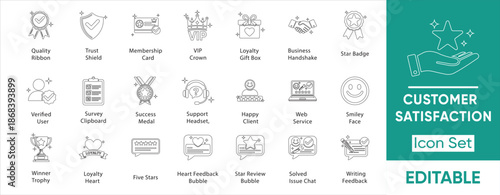 Customer Satisfaction Feedback Loyalty Review Line Vector Icon Set.