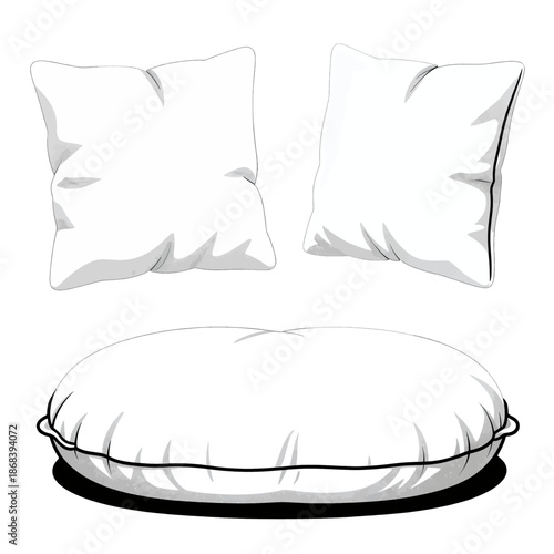 Three white decorative sofa cushions