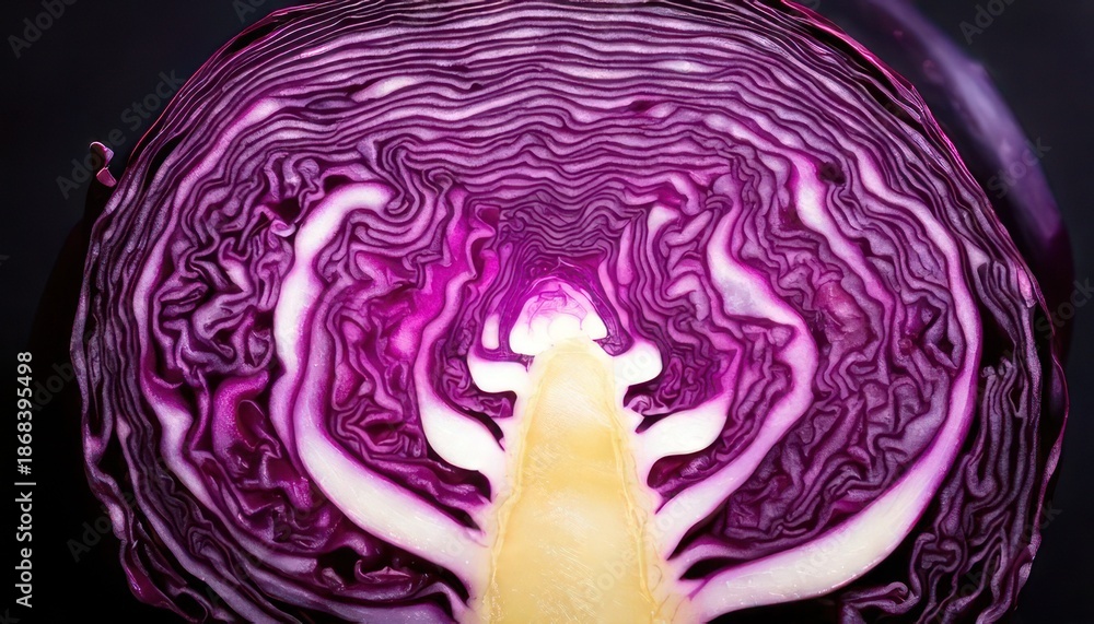 Fototapeta premium Cross-Section of Red Cabbage - A Study in Texture and Color.