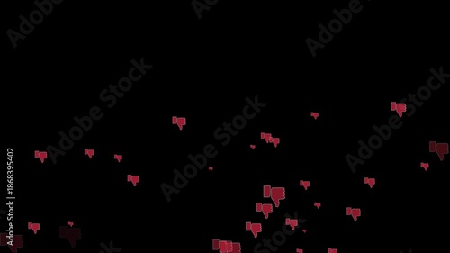 Animated design of a red thumbs down explosion on a black background