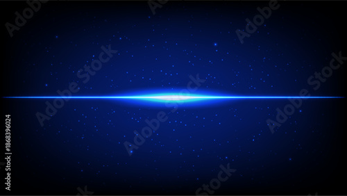 Abstract sci-fi space background with glowing blue horizon light, star particles and deep cosmic atmosphere