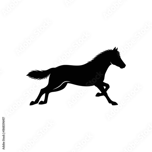 Elegant silhouette of a running horse against a white backdrop.