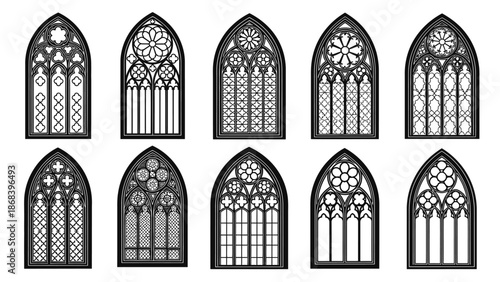 Set of gothic windows vector illustration for design and decoration