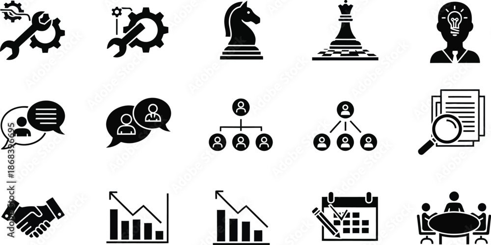 Fototapeta premium set of human resource organization management with gear setting icon set teamwork structure hierarchy leadership diagram employee network