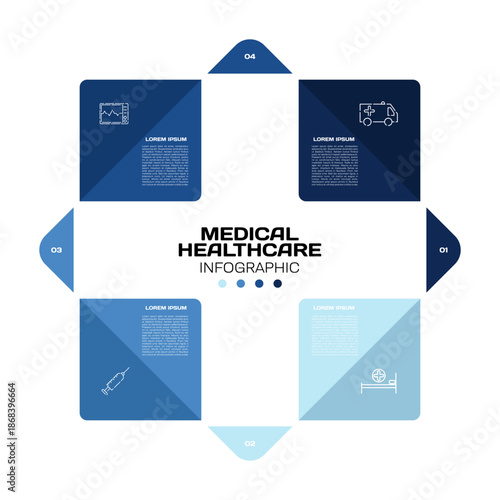 Vector plus infographic, medical diagram, healthcare graph, hospital presentation, emergency chart. Medicine doctor logo. Concept with 4 options, parts, steps, processes. editable vector
