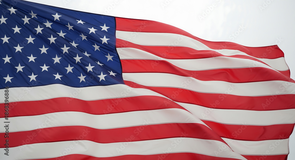 Fototapeta premium American Flag Waving in the Wind - Patriotic Symbol for Freedom, Liberty, and National Pride, USA