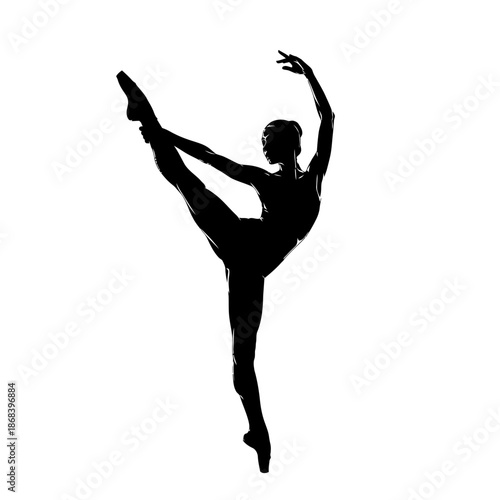 Silhouette of a Ballet Dancer Performing a High Leg Extension.