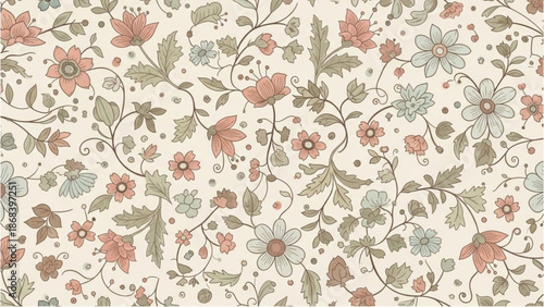 Floral pattern with vines and flowers on a light background