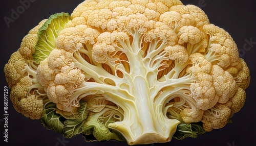 Cross-Section of Cauliflower Head Revealing Intricate Fractal Structure.