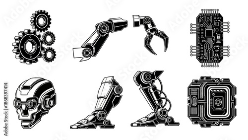 Robotic components collection isolated illustration technology elements design