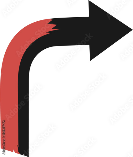 Bold Curved Right Arrow with red color Vector Icon for Direction, Navigation, and Workflow Design