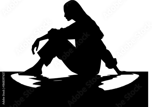 Solitary Contemplation: Silhouette of a person sitting alone, deeply engrossed in thought, creating a powerful image of solitude and introspection.