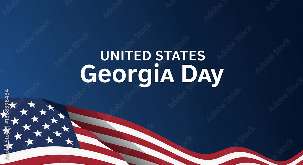 Fototapeta premium Georgia Day Celebration in United States: Patriotic Holiday Background with American Flag and Headline, Ideal for Commemorations and Events.