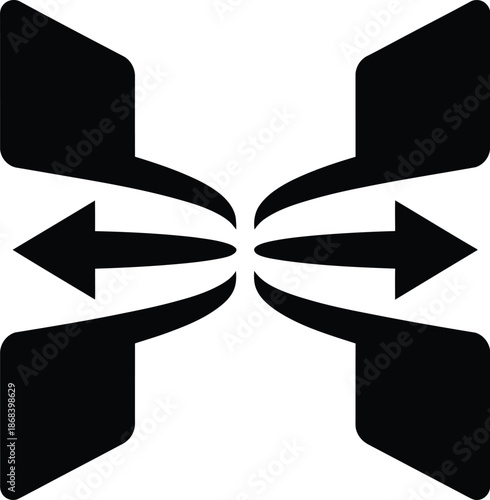 Abstract Black Arrows Converging and Diverging on White Background direction convergence