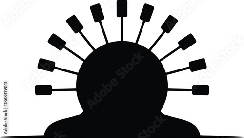 Silhouette of a head with radiating rectangular shapes on a white background person human