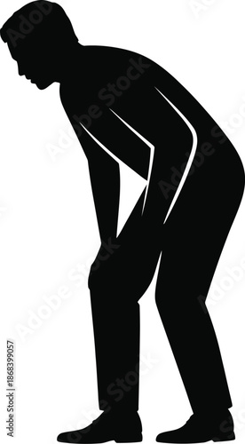 Silhouette of a man bending over with hands on knees on white background vector illustration